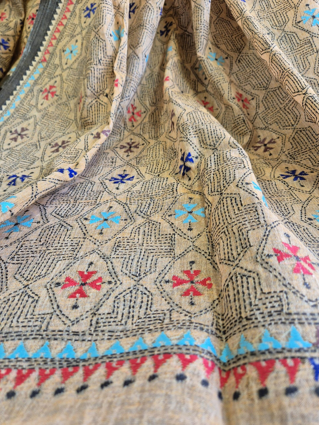 Kantha Stitch on Peach Dhonekhali Cotton image 3