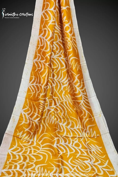 Bishnupuri Silk Saree With Hand Batik Work bssp-010 (Golden Yellow) image 0