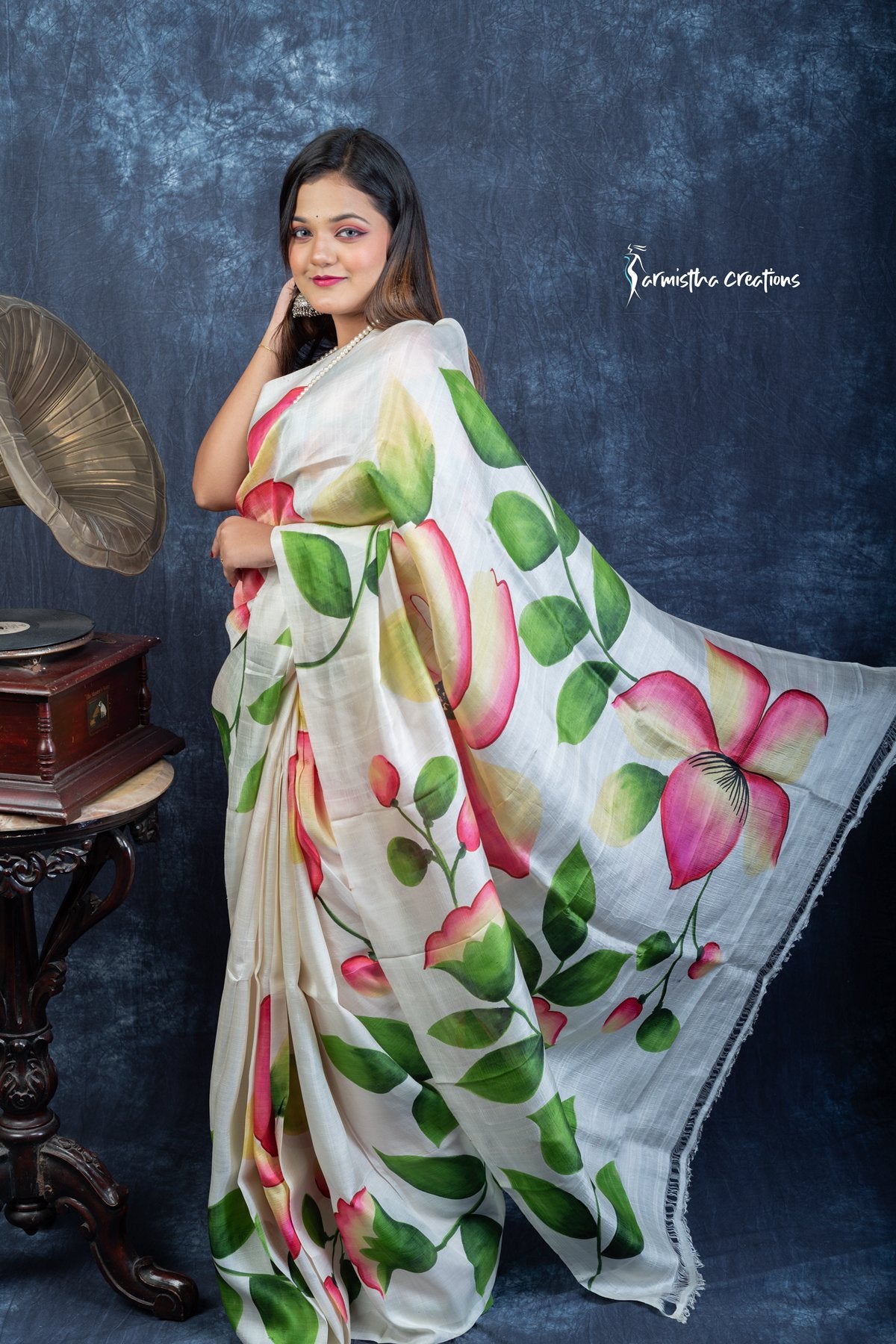 Spring Sonata – Hand-Painted Murshidabad Silk Saree | hbpms-031 image 3