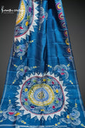 Bishnupuri Silk Saree With Hand Batik Work bssp-011 (Cobalt Blue With Multi-Coloured Pattern) image 0
