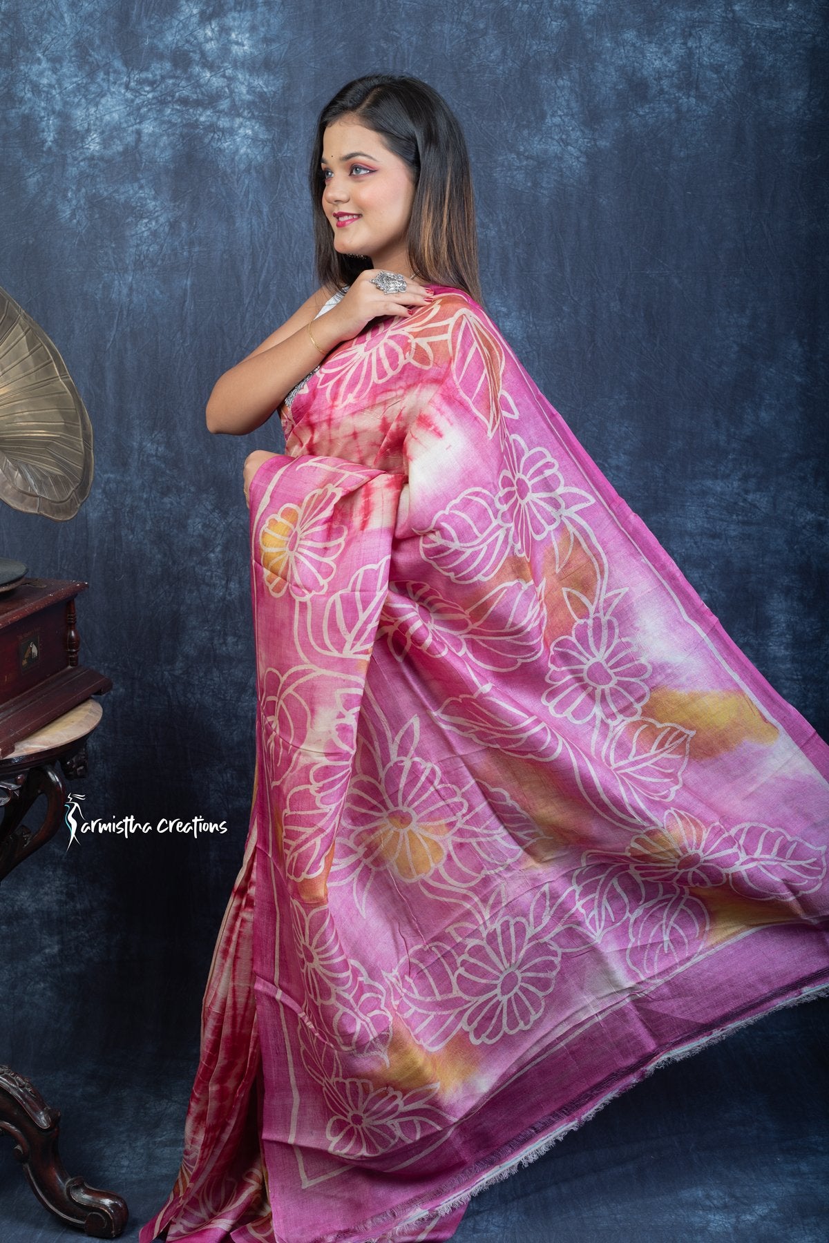 Gulabi Gatha - Pure Tussar Saree with Shibori, Batik &amp; Discharge Art | tfs-001 image 0