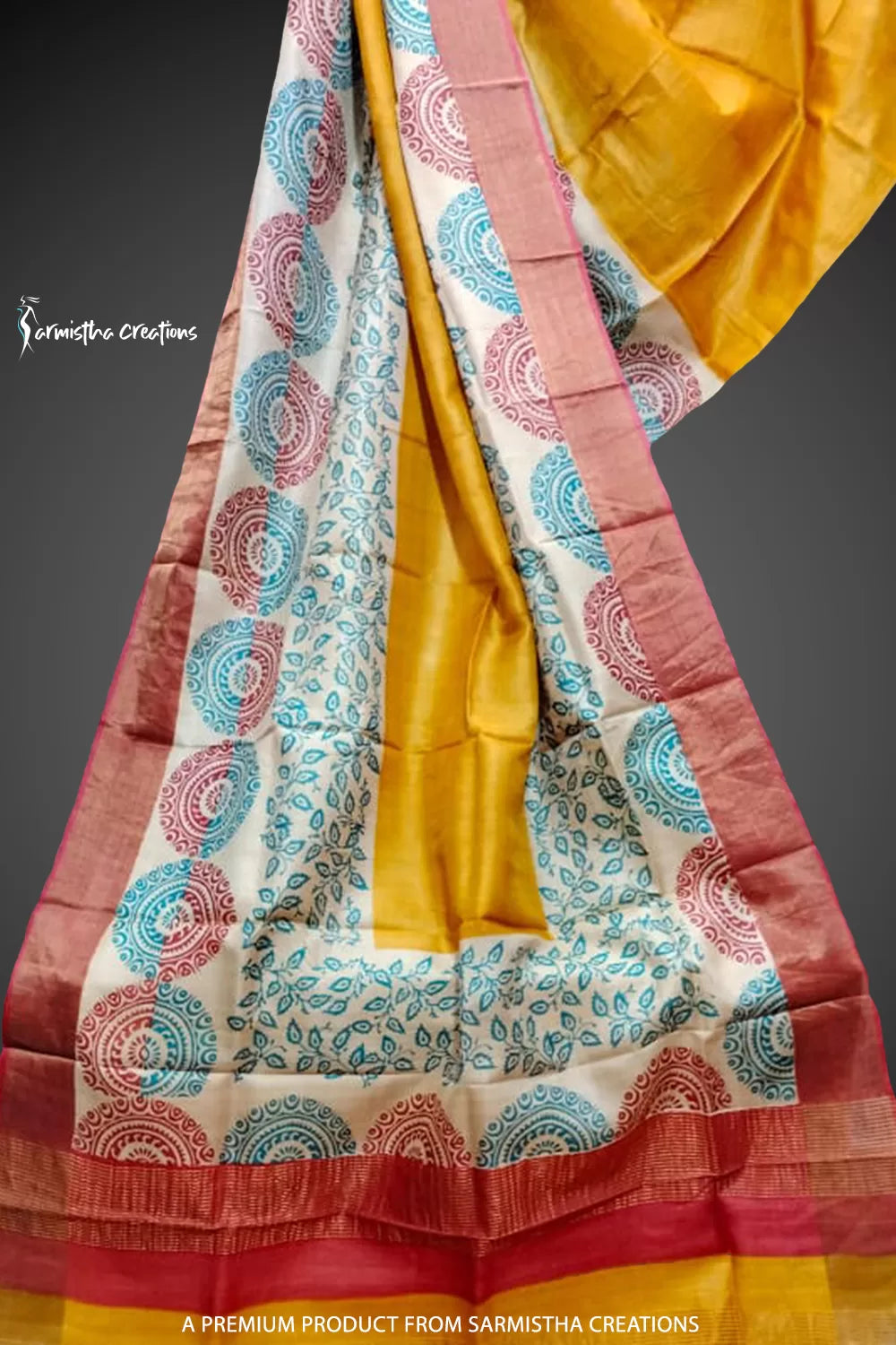 Zari Border Pure Desi Tussar Silk Saree With Hand-Block Printing dtzbhbp-081 image 0