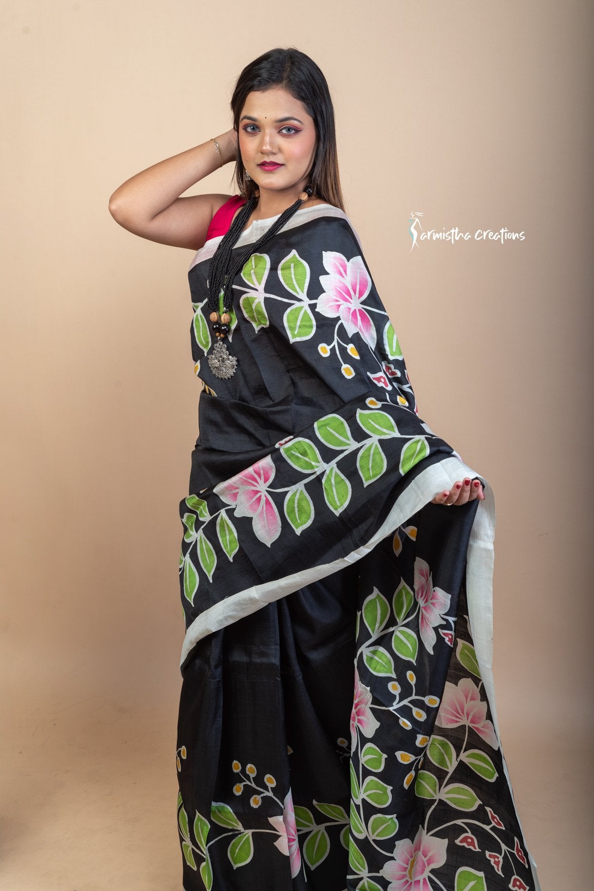 Floral Symphony – Hand-Painted Bishnupuri Silk Saree | bshp-007 image 3
