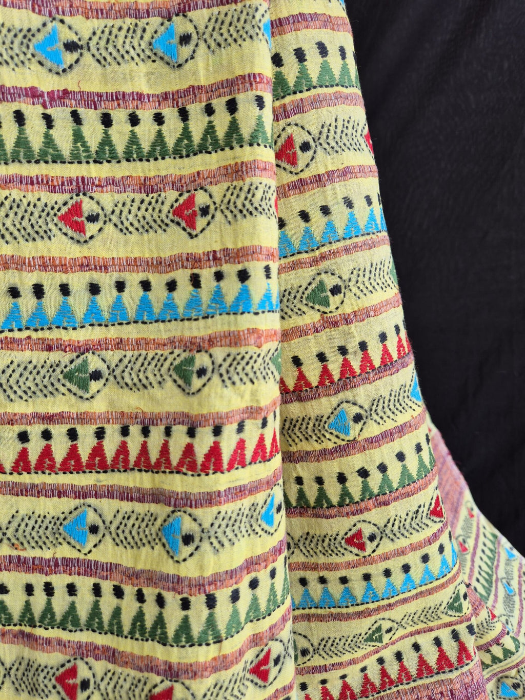 Yellow Khesh Cotton Kantha Stitch Saree image 1
