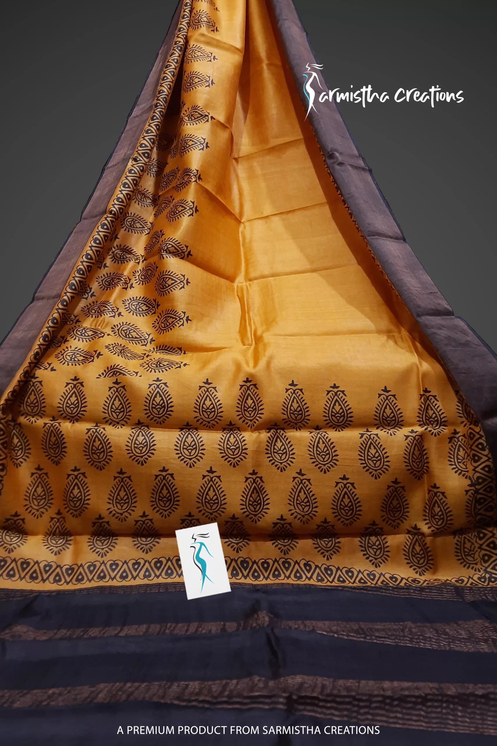 Zari Border Pure Desi Tassar Silk Saree With Hand-Block Printing dtzbhbp-061 image 0