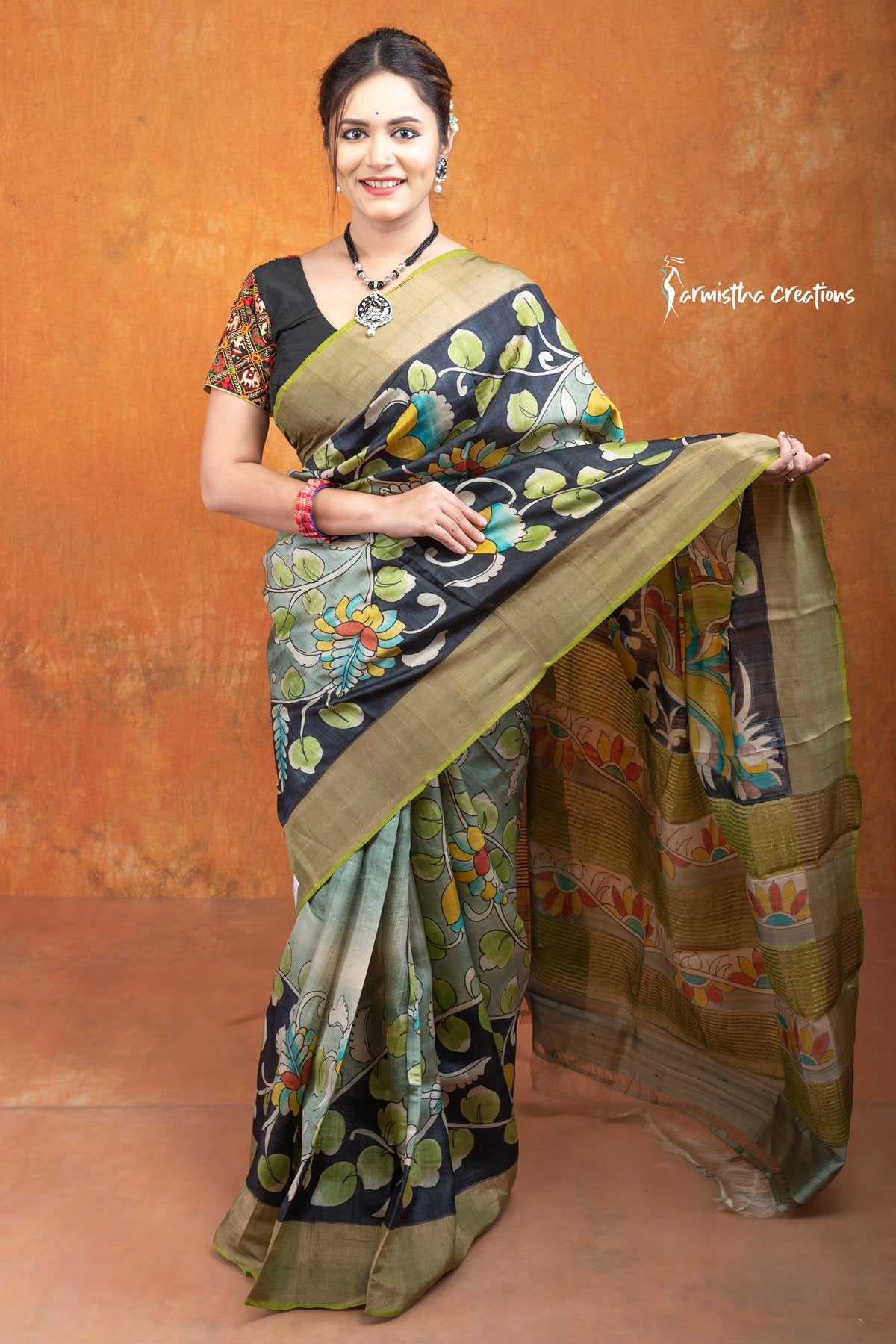 Zari Tussar Saree With Hand Kalamkari zthpk-014 image 0