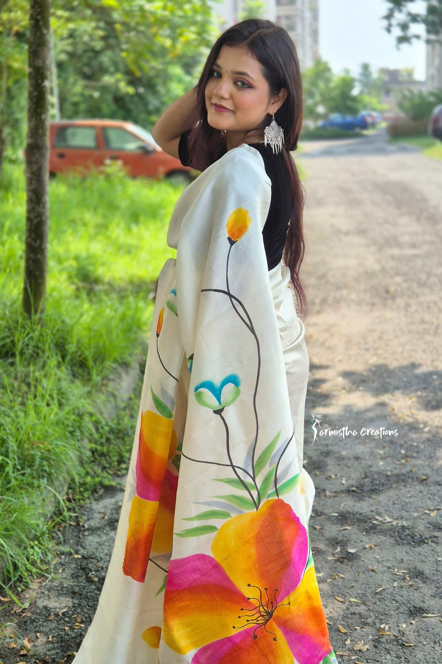 Sunlit Canvas – Hand-Painted Bishnupuri Silk Saree | bshp-010 image 0
