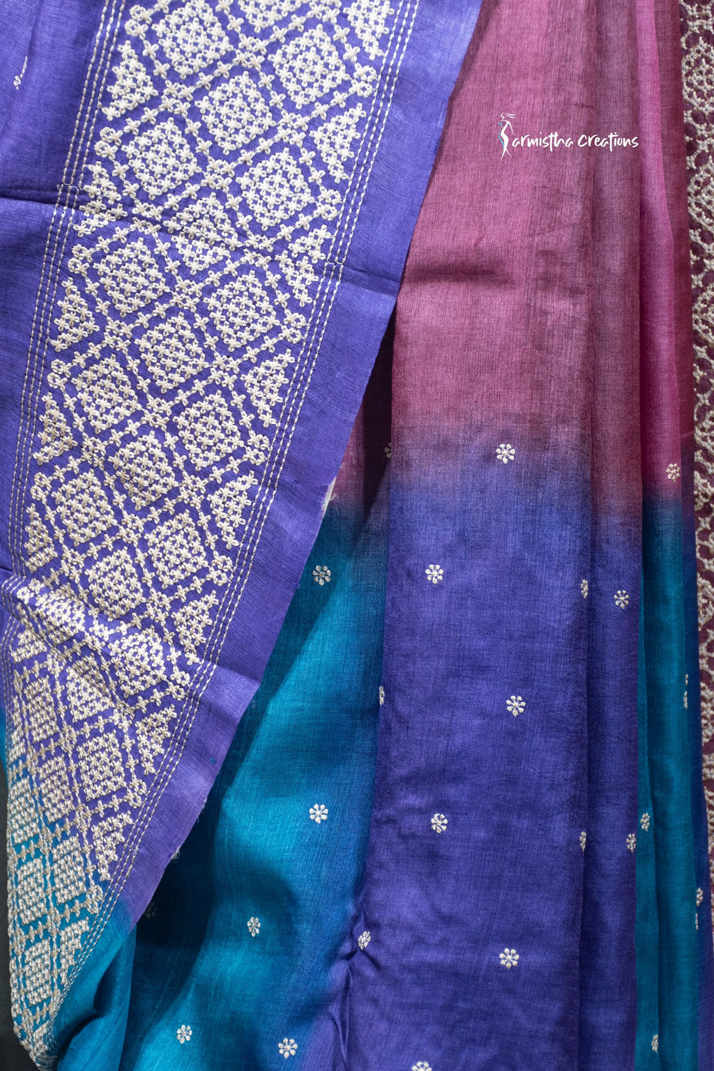 Multicoloured Tussar Kutchwork Saree ptkw-007 image 4