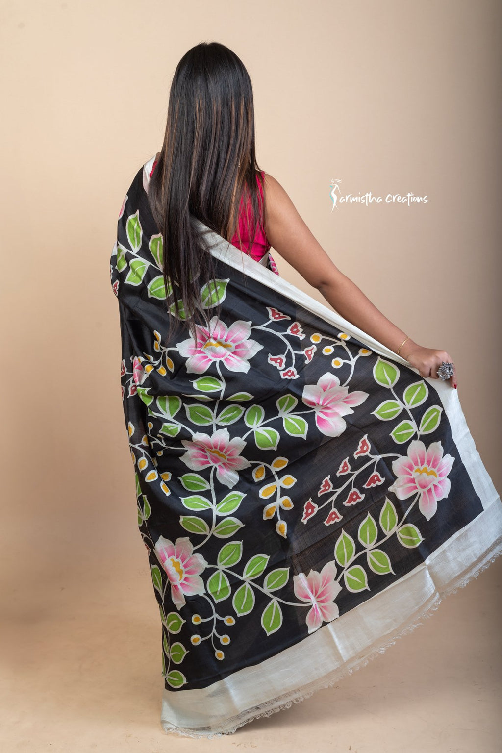 Floral Symphony – Hand-Painted Bishnupuri Silk Saree | bshp-007 image 5