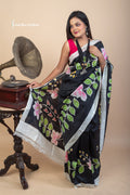 Floral Symphony – Hand-Painted Bishnupuri Silk Saree | bshp-007 image 0
