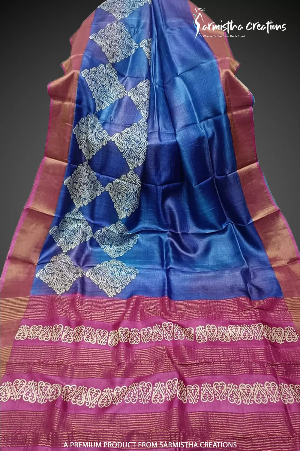 Zari Border Pure Desi Tassar Silk Saree With Hand-Block Printing dtzbhbp-048 image 0