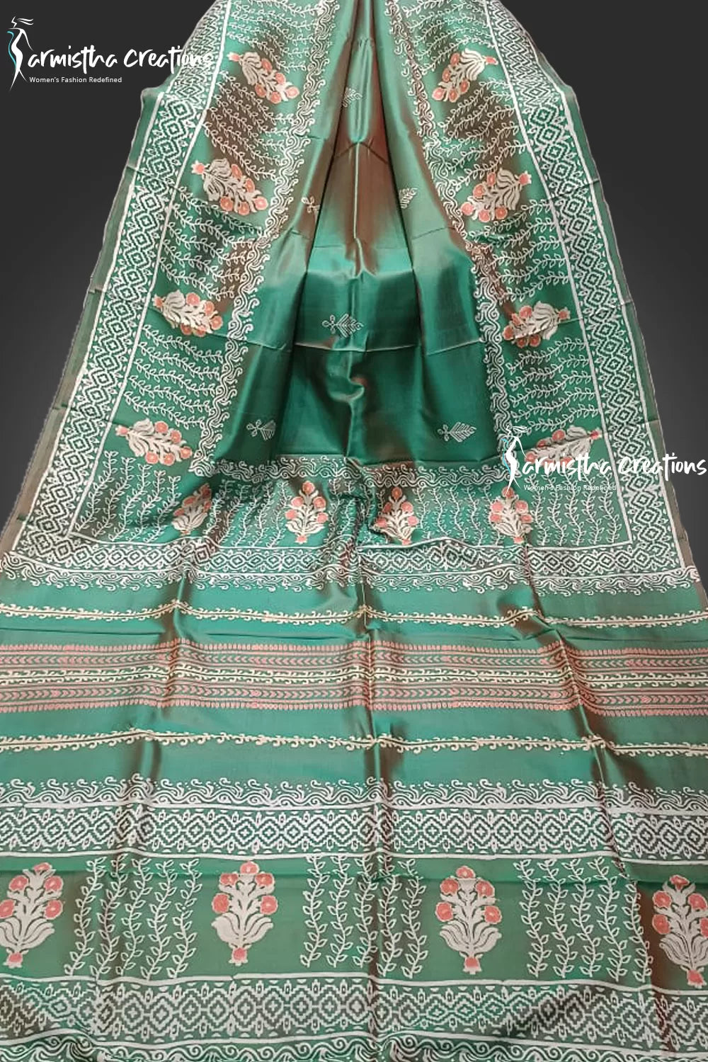 Hand-Block Printed Pure Bishnupuri Katan Silk Saree image 0