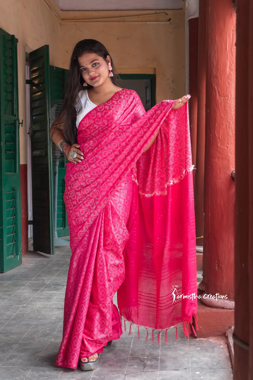 Semi-Silk Saree (Vibrant Pink) image 4