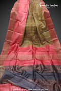 Zari Border Pure Desi Tassar Silk Saree With Hand-Block Printing dtzbhbp-045 image 0