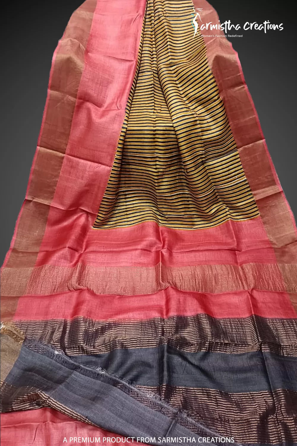 Zari Border Pure Desi Tassar Silk Saree With Hand-Block Printing dtzbhbp-045 image 0