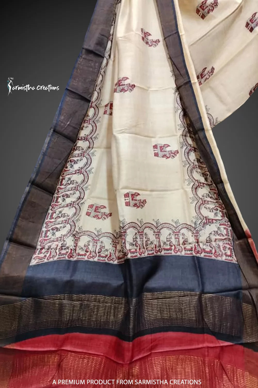 Zari Border Pure Desi Tussar Silk Saree With Hand-Block Printing dtzbhbp-075 image 0