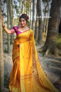 Pure Handloom Cotton Saree Mustard Yellow image 0