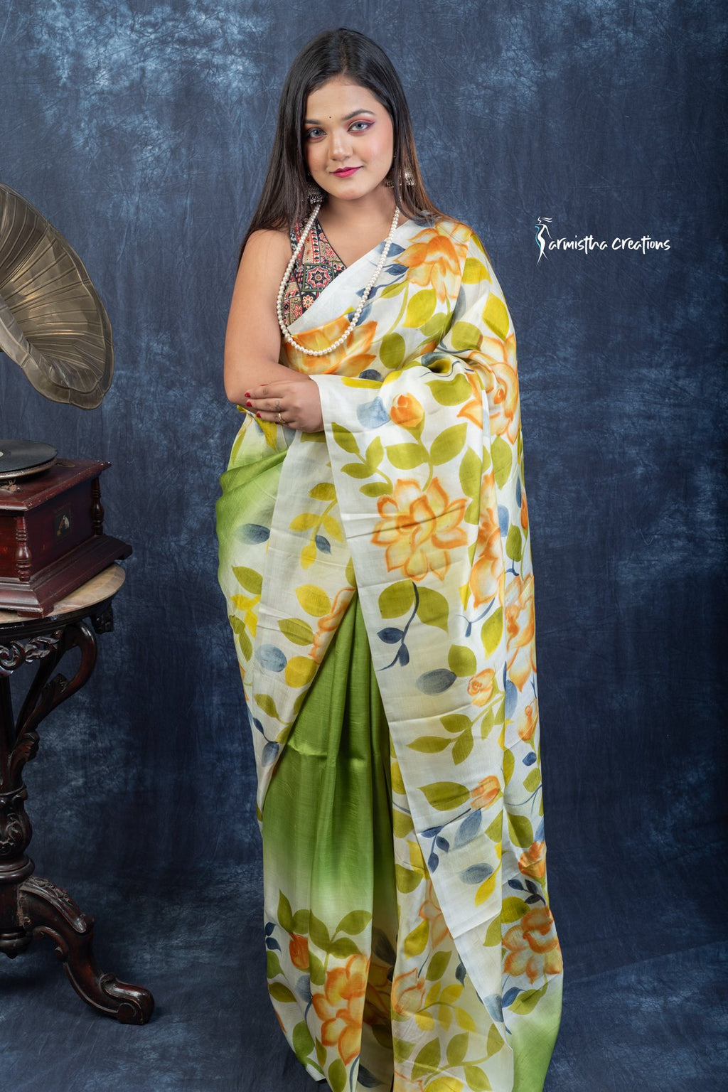 Garden Whispers – Hand-Painted Bishnupuri Silk Saree | bshp-008 image 4