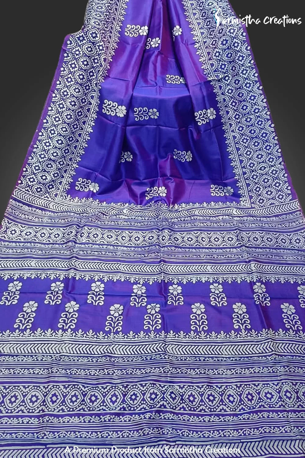 Hand-Block Printed Pure Bishnupuri Katan Silk Saree image 0