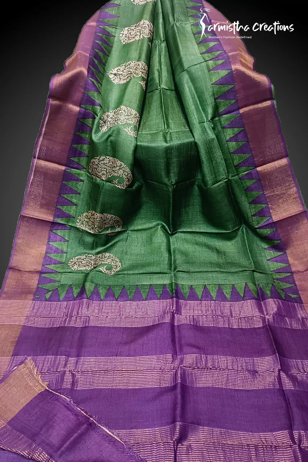 Zari Border Pure Desi Tassar Silk Saree With Hand-Block Printing dtzbhbp-024 image 0