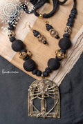 Hand-Made Dokra Durga Necklace (Arched, Black) image 0