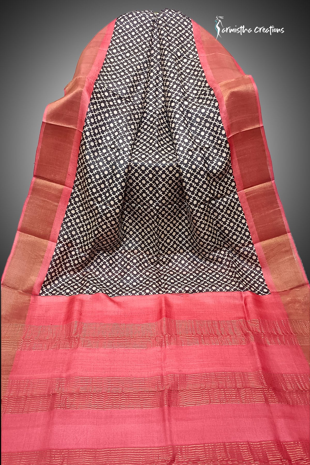 Zari Border Pure Desi Tussar Silk Saree With Hand-Block Printing dtzbhbp-112 image 0