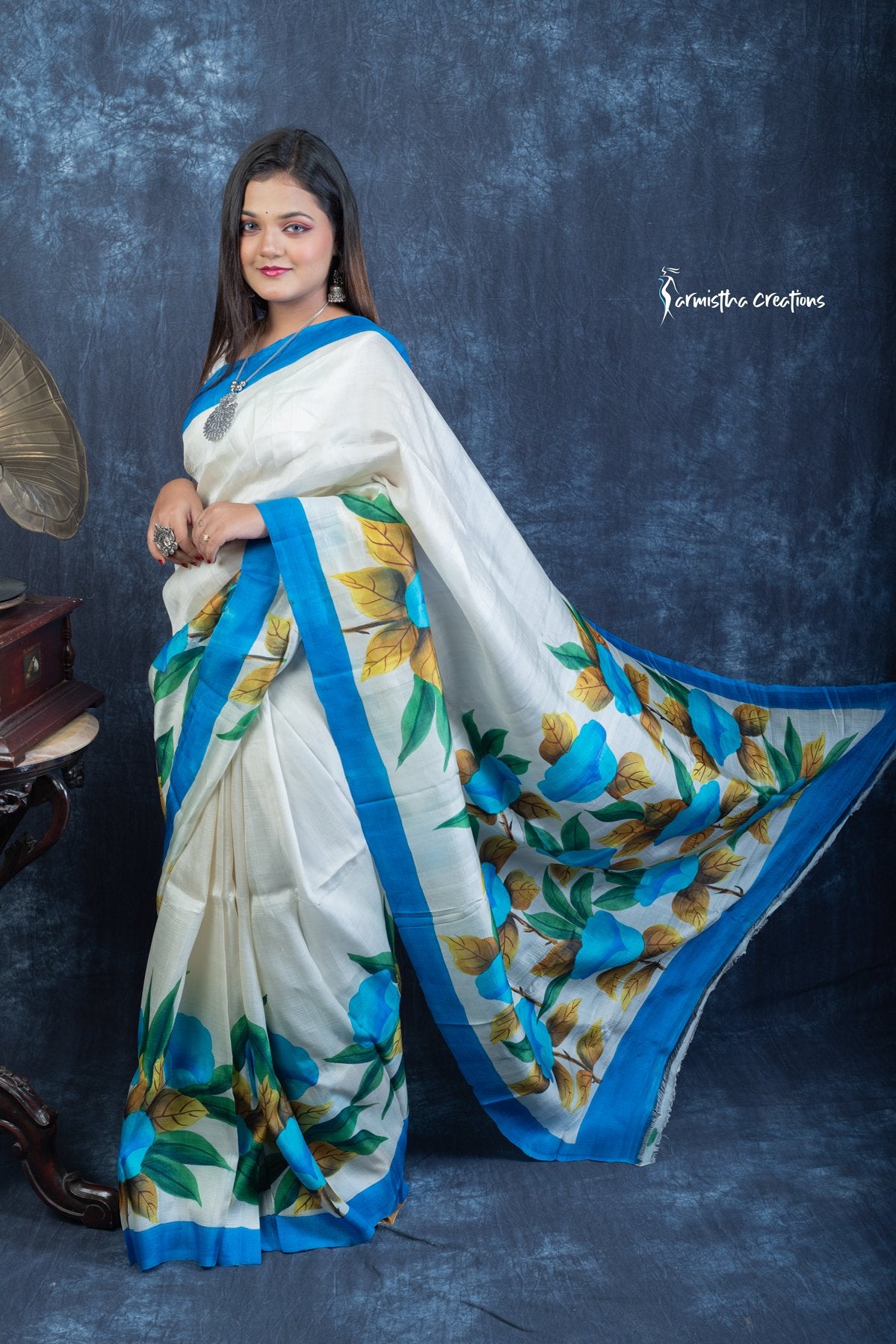 Morning Bloom – Hand Painted Pure Bishnupuri Silk Saree | bshp-006 image 2