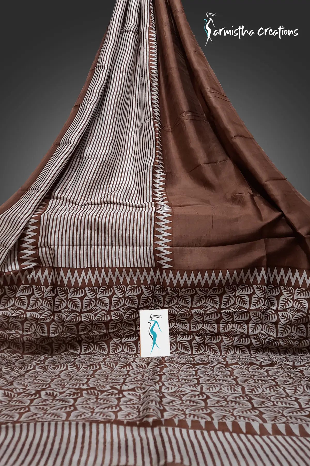 Whispers of Cocoa Earth : Hand-block Printed Murshidabad Silk Saree | hbpms-020 image 2