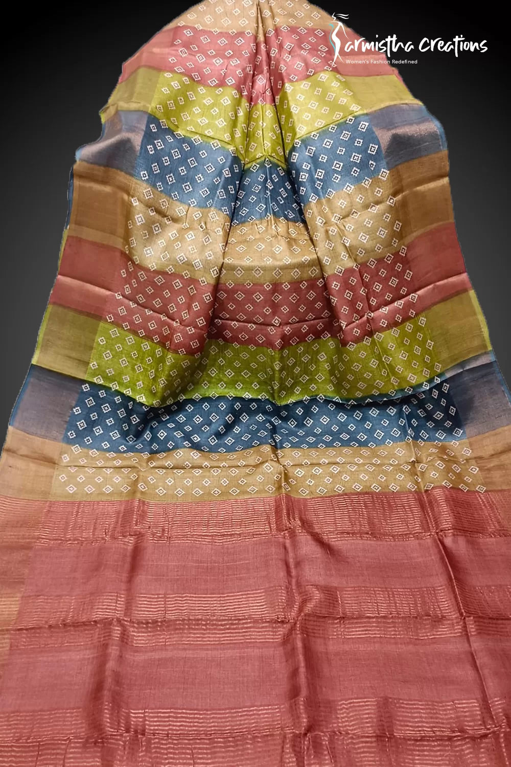 Zari Border Pure Desi Tussar Silk Saree With Hand-Block Printing dtzbhbp-026 image 0