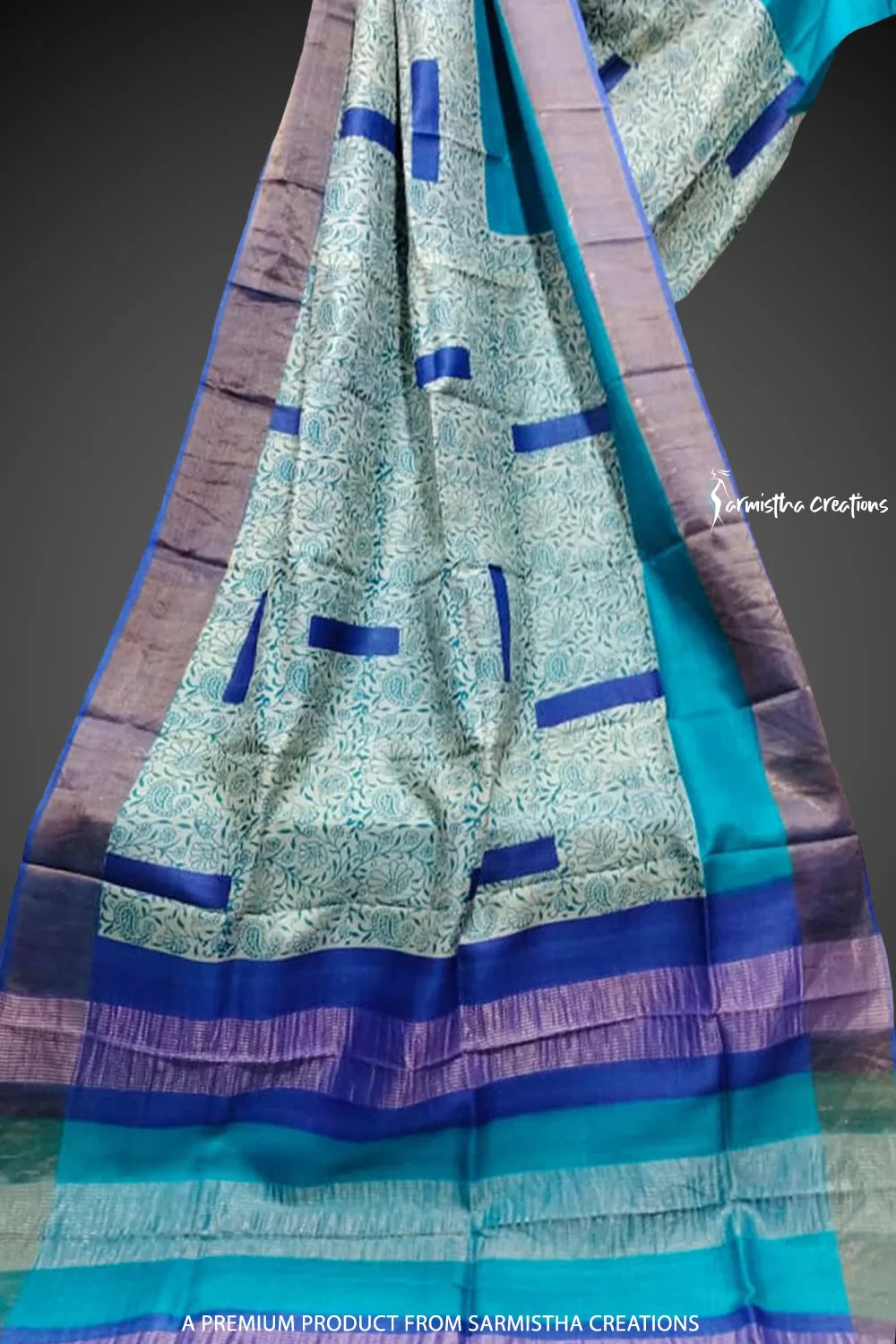 Zari Border Pure Desi Tussar Silk Saree With Hand-Block Printing dtzbhbp-074 image 0