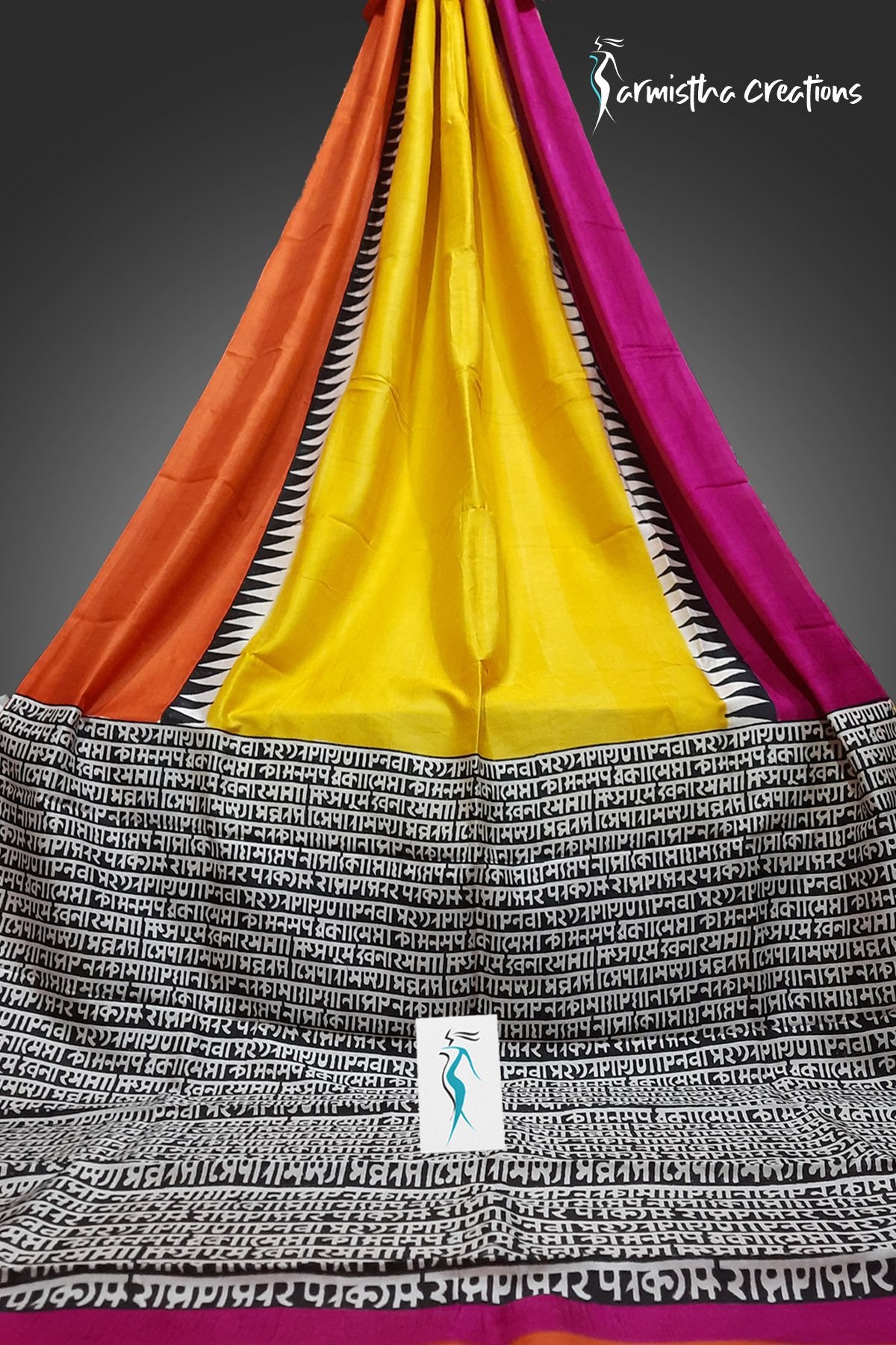 Scripted Radiance – Hand-block Printed Murshidabad Silk Saree | hbpms-026 image 0
