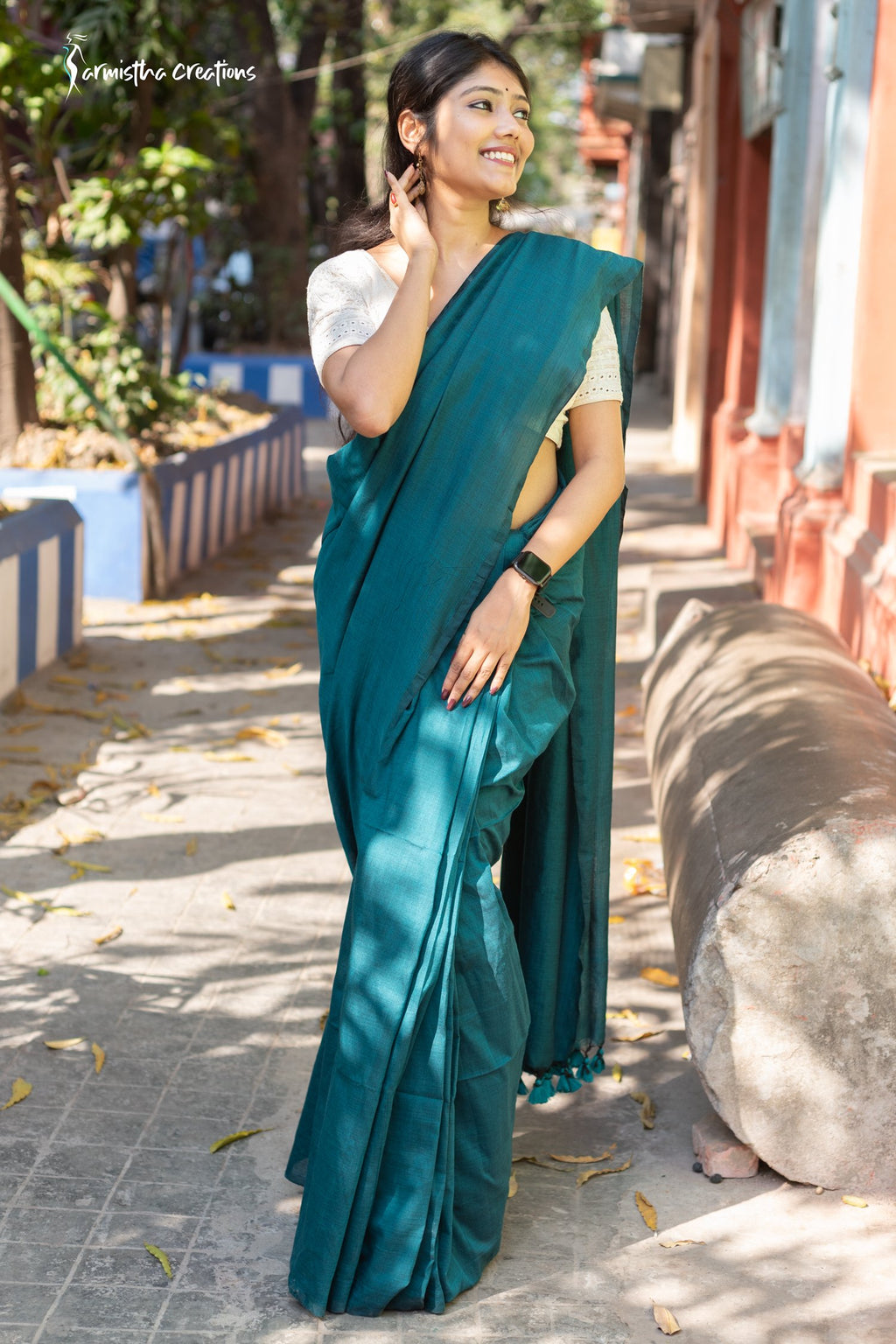 Pure Cotton Saree Peacock Green image 1