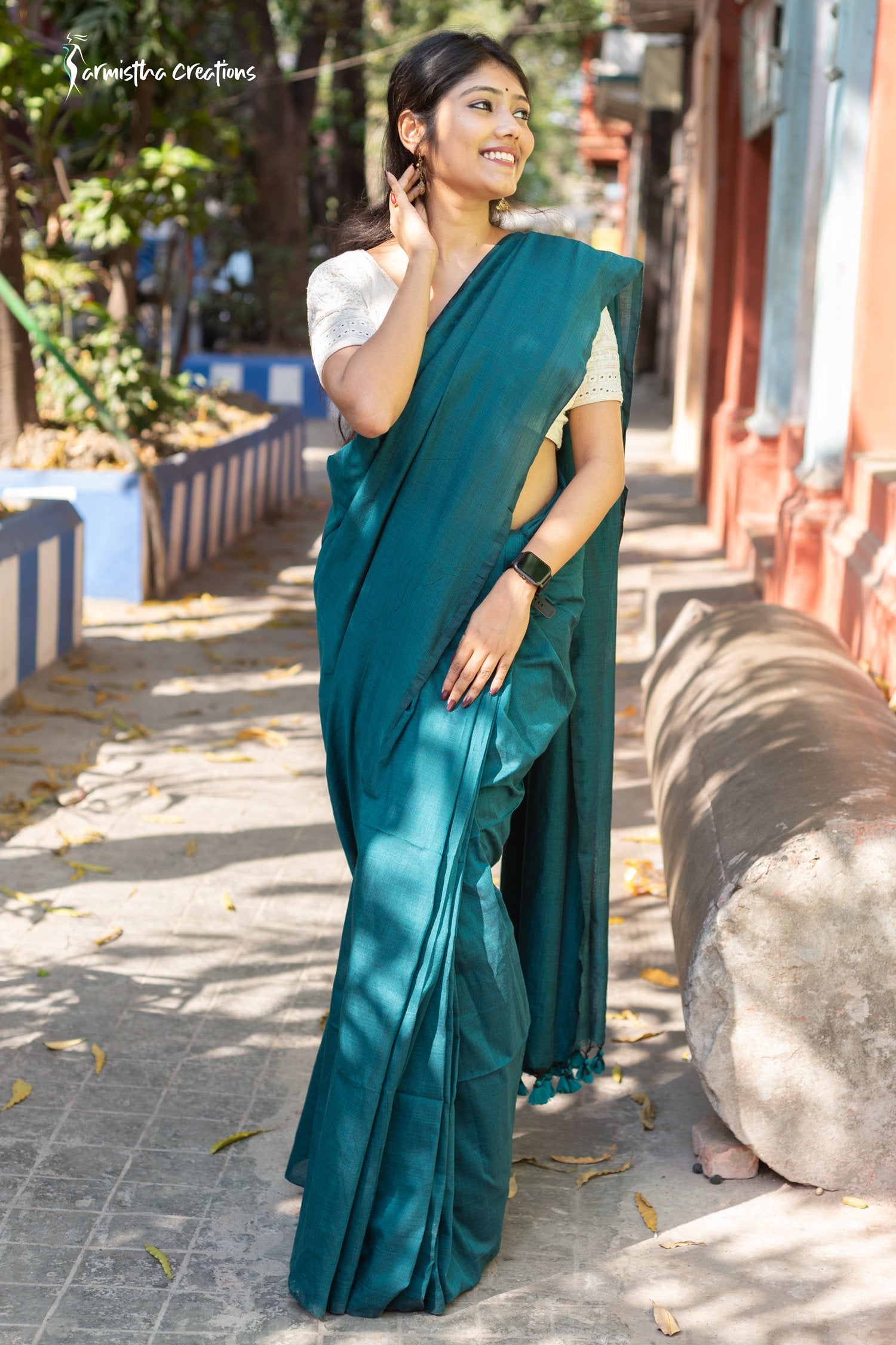 Pure Cotton Saree Peacock Green image 1