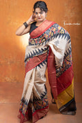 Zari Border Pure Desi Tassar Silk Saree With Hand-Block Printing dtzbhbp-041 image 0