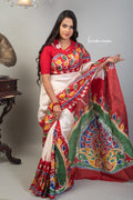 Bishnupuri Silk Saree With Hand Batik Work bssp-005 (Red-Yellow) image 0