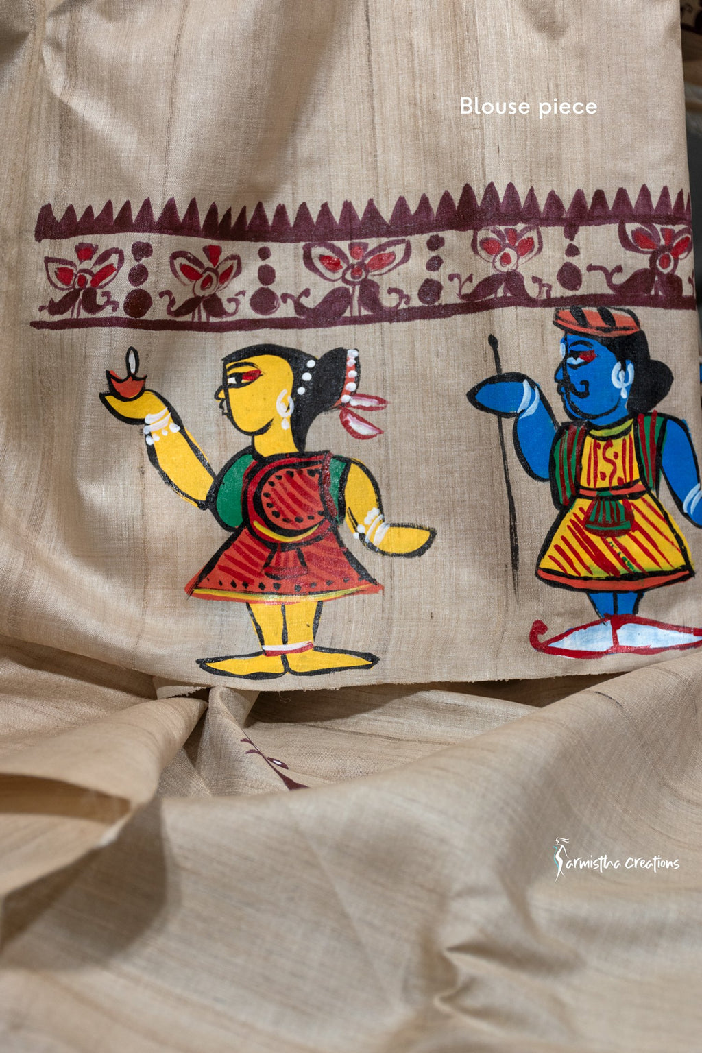 Rangini - Hand-painted patachitra fusing madhubani style on Raghunathpur Tussar image 5