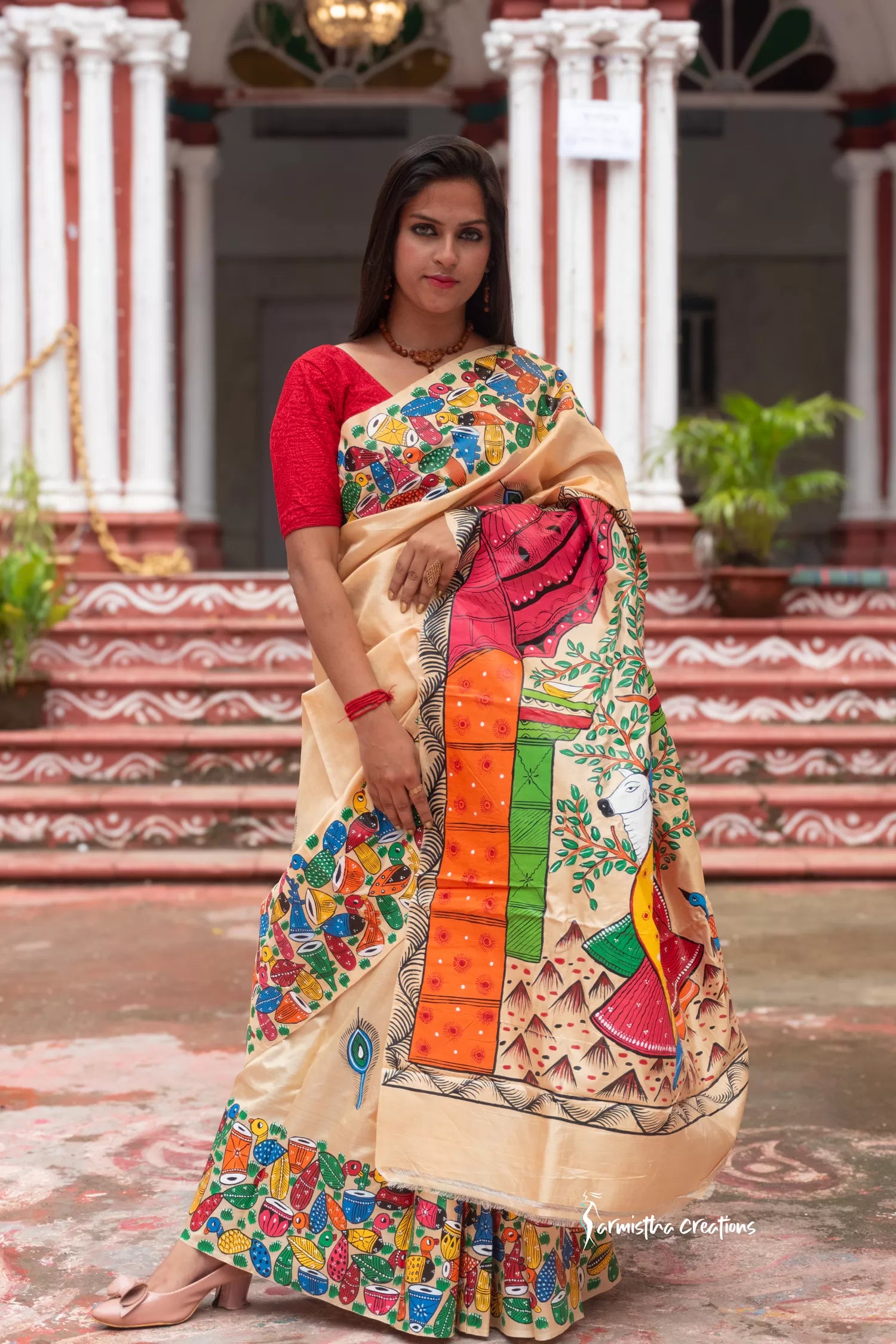 Chitralekha Pure Silk Mark Certified Hand-Painted Tussar Sarees in Radha Krishna Motifs image 1