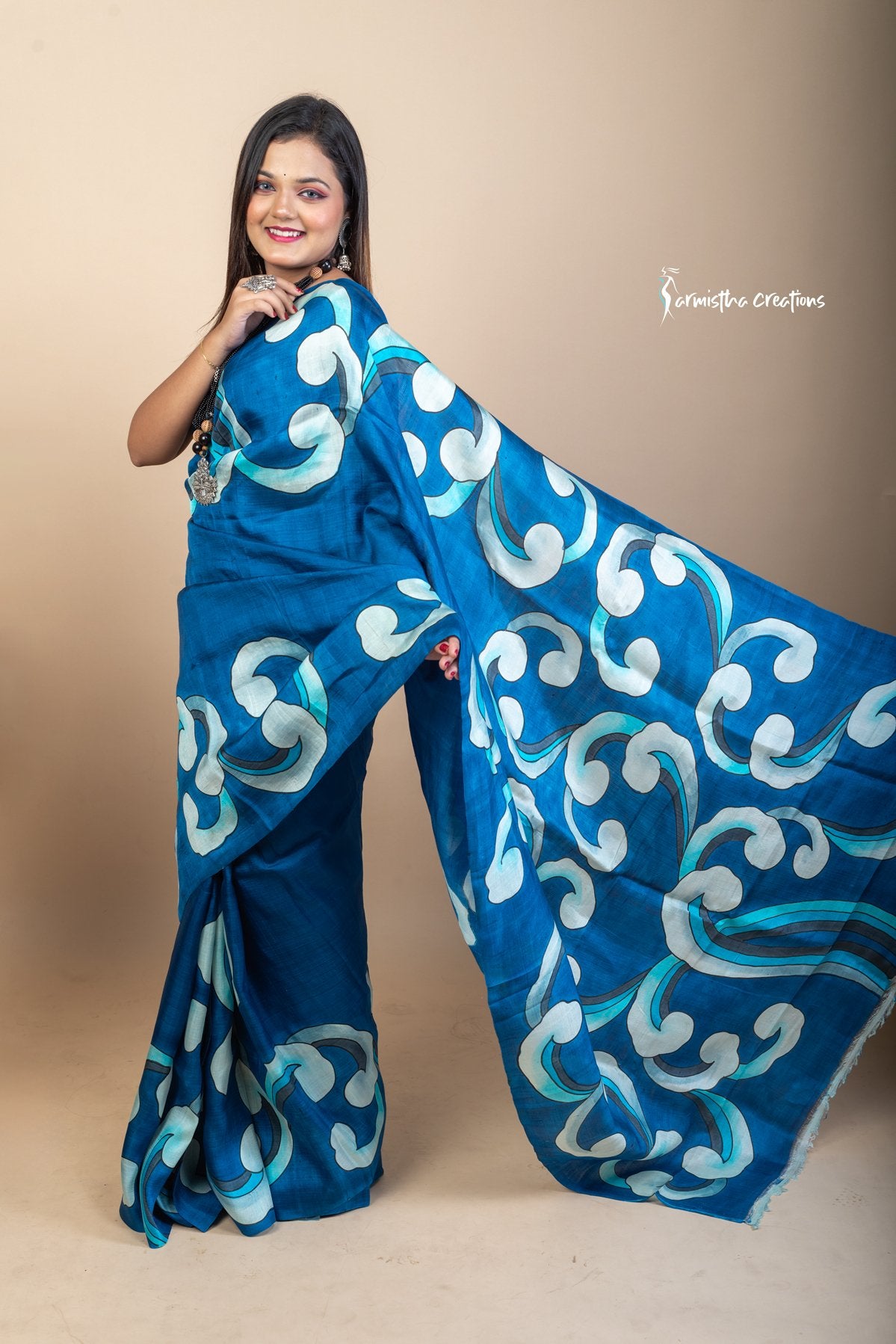 Rippling Waters – Hand Painted Pure Bishnupuri Silk Saree | bshp-005 image 3