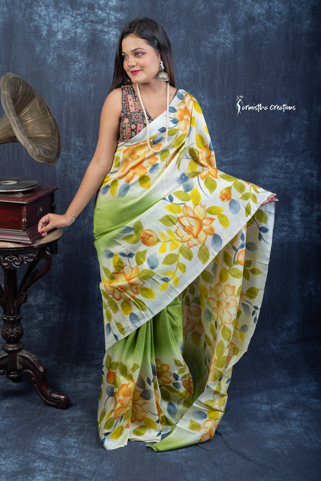 Garden Whispers – Hand-Painted Bishnupuri Silk Saree | bshp-008 image 2