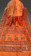 Hand-Block Printed Pure Bishnupuri Katan Silk Saree image 0