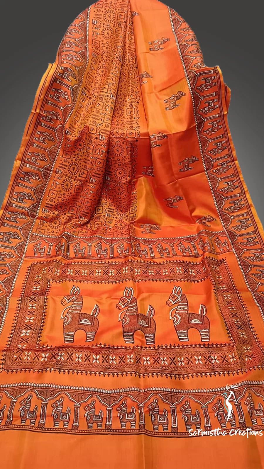 Hand-Block Printed Pure Bishnupuri Katan Silk Saree image 0