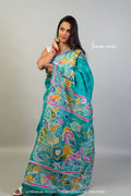 Bishnupuri Silk Saree With Hand Batik Work bssp-009 (Turquoise Blue) image 0
