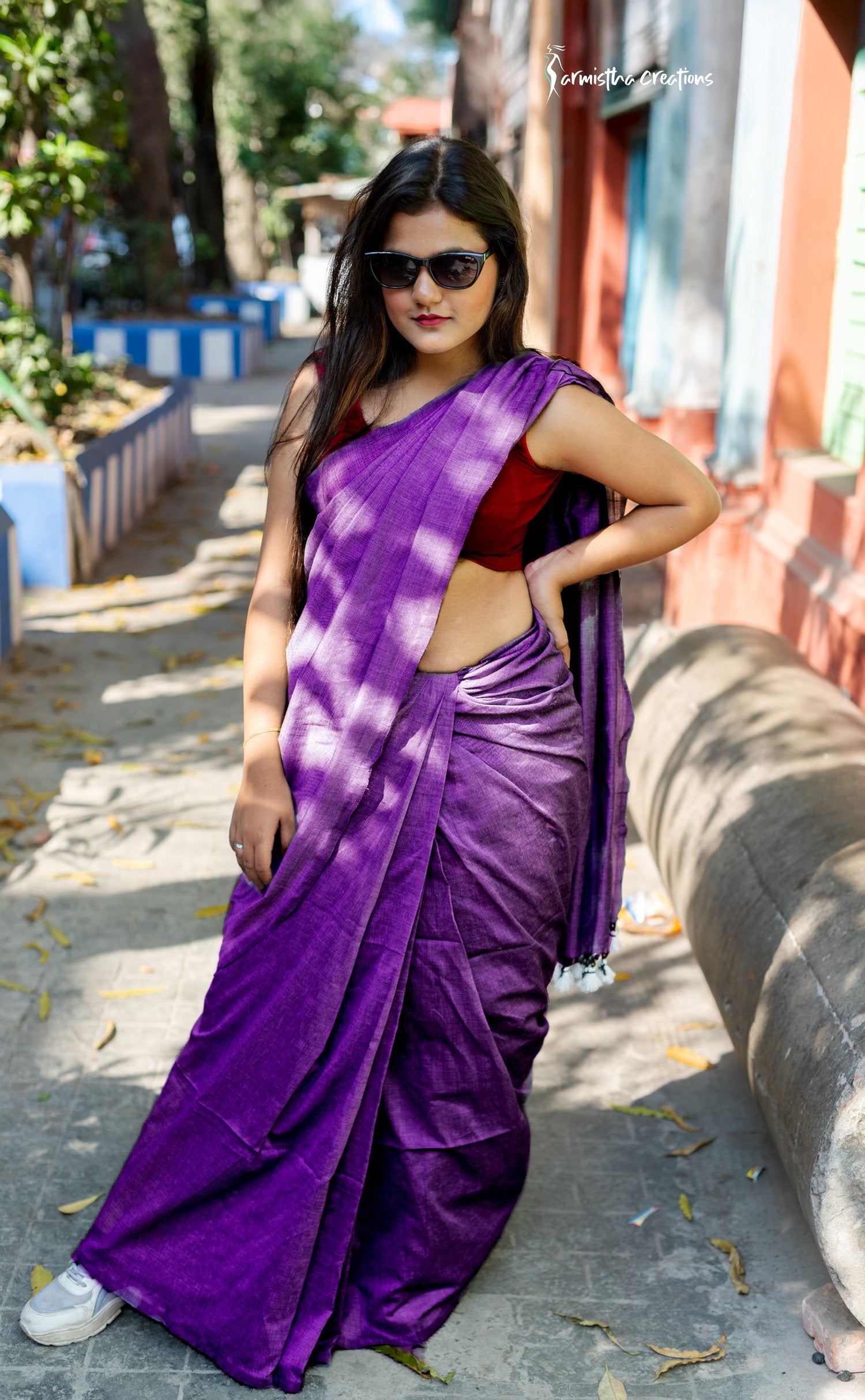 Pure Cotton Saree Jamun image 0