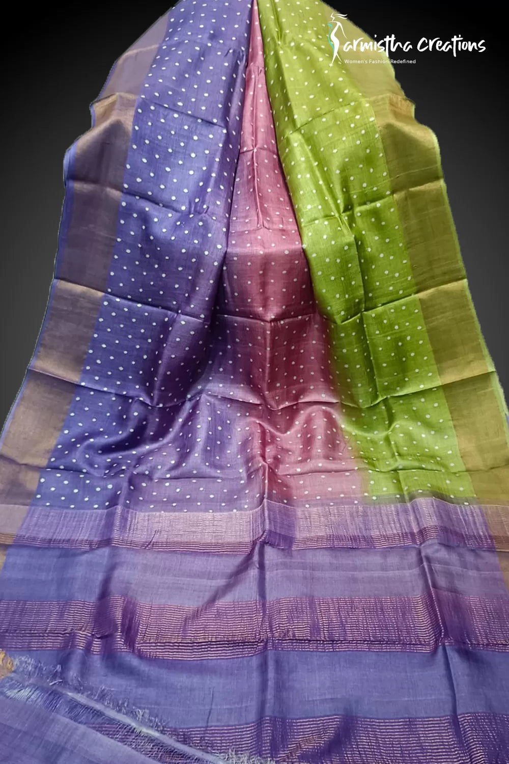 Zari Border Pure Desi Tussar Silk Saree With Hand-Block Printing dtzbhbp-022 image 0