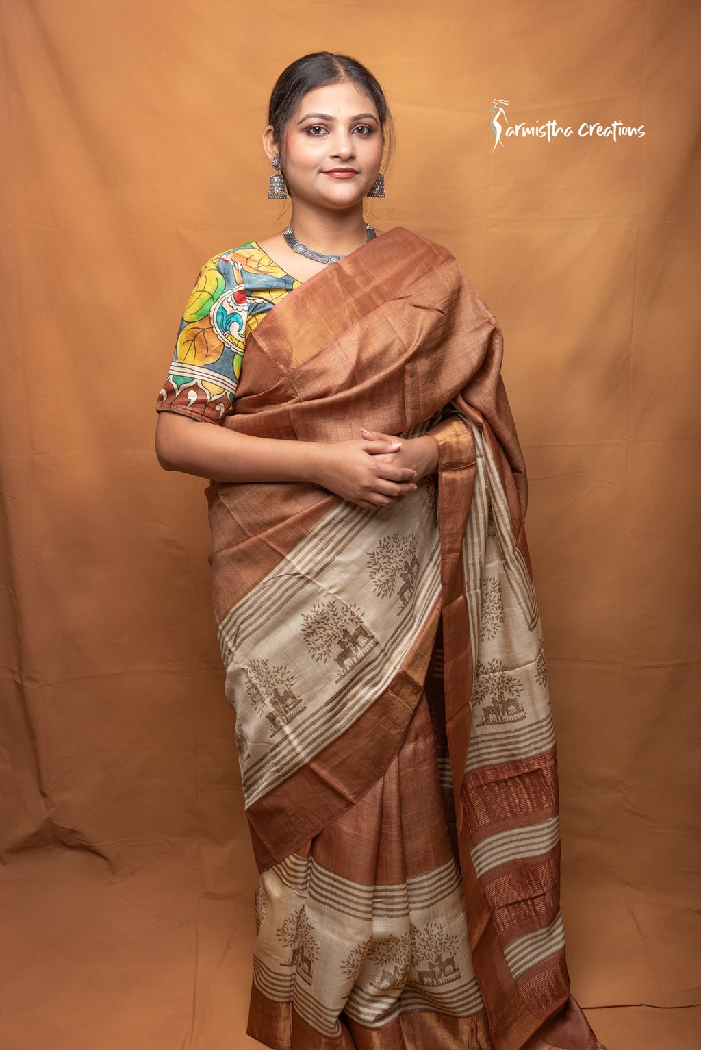 Aranyashree Pure Tussar Silk Saree with Zari Border | Sarmistha Creations