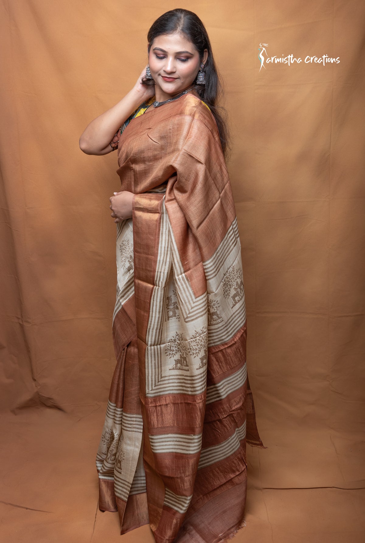 Aranyashree Pure Tussar Silk Saree with Zari Border | Sarmistha Creations