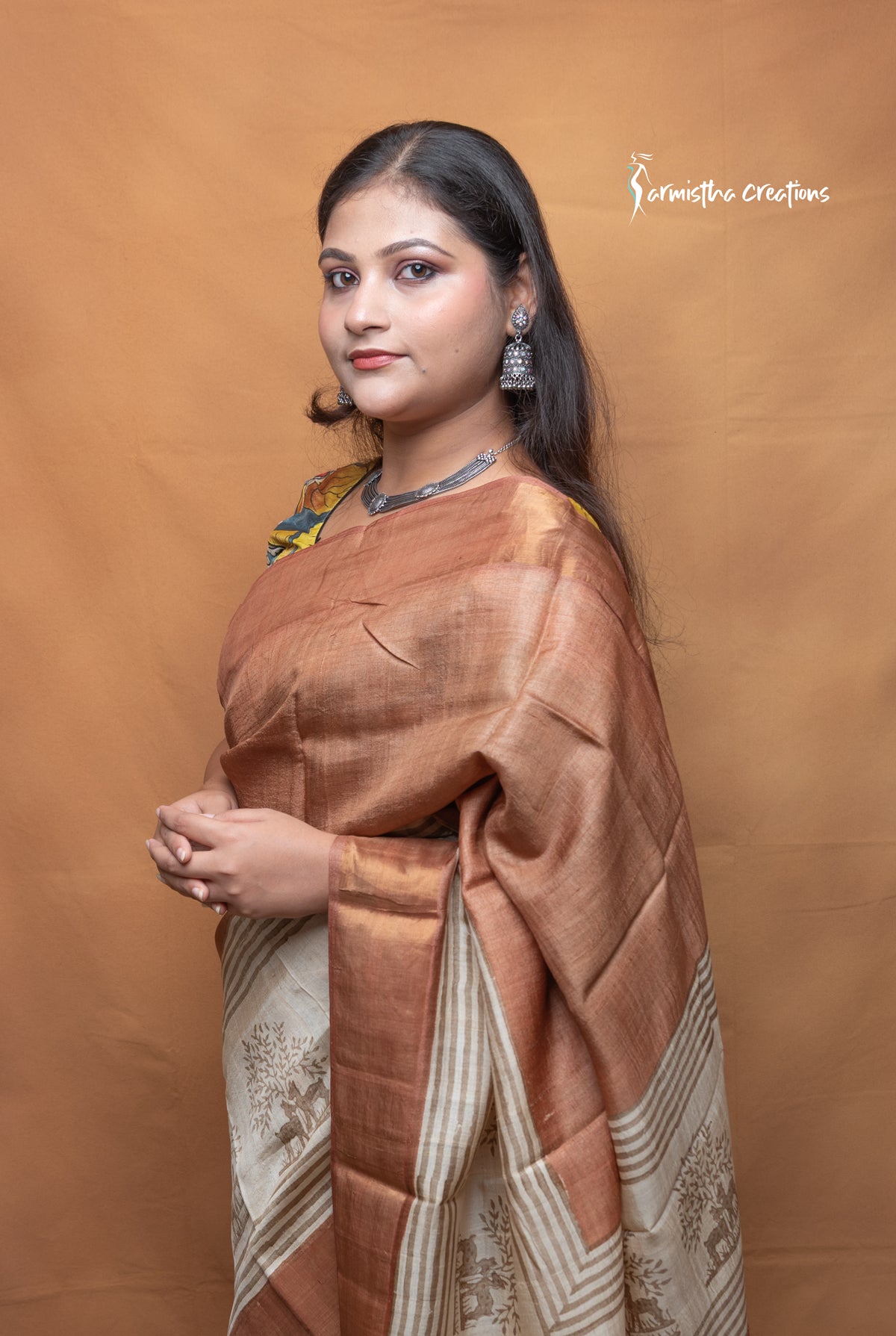 Aranyashree Pure Tussar Silk Saree with Zari Border | Sarmistha Creations