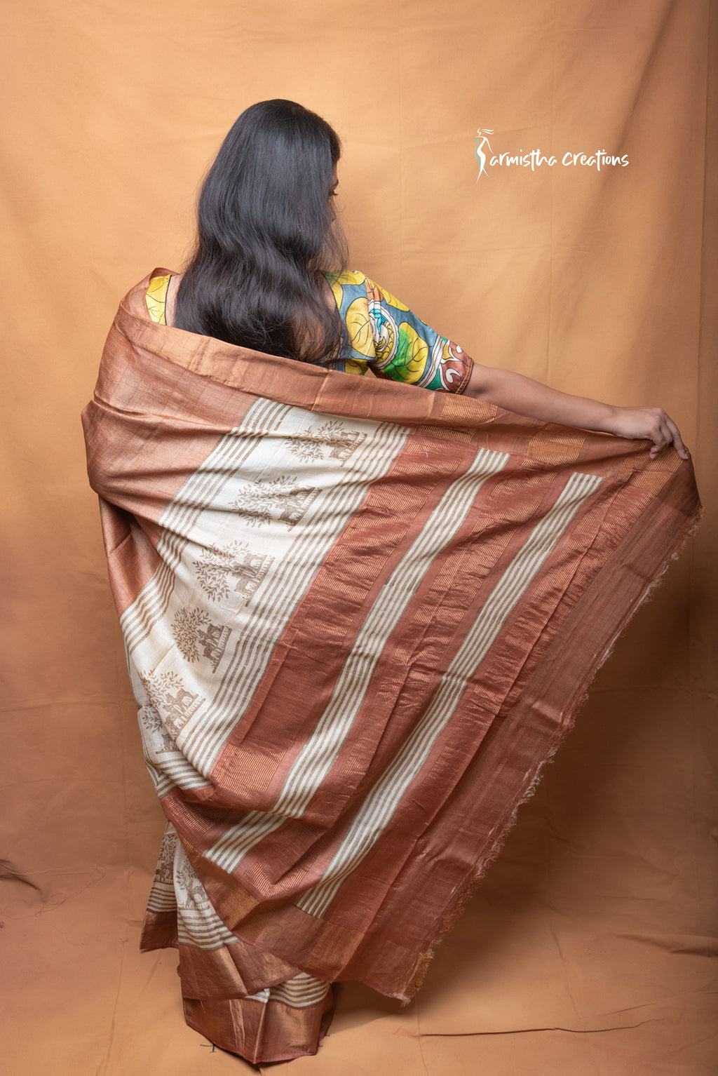 Aranyashree Pure Tussar Silk Saree with Zari Border | Sarmistha Creations