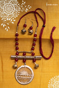 Hand-Made Dokra Necklace (Sun, Maroon) | DJGK-DN-002