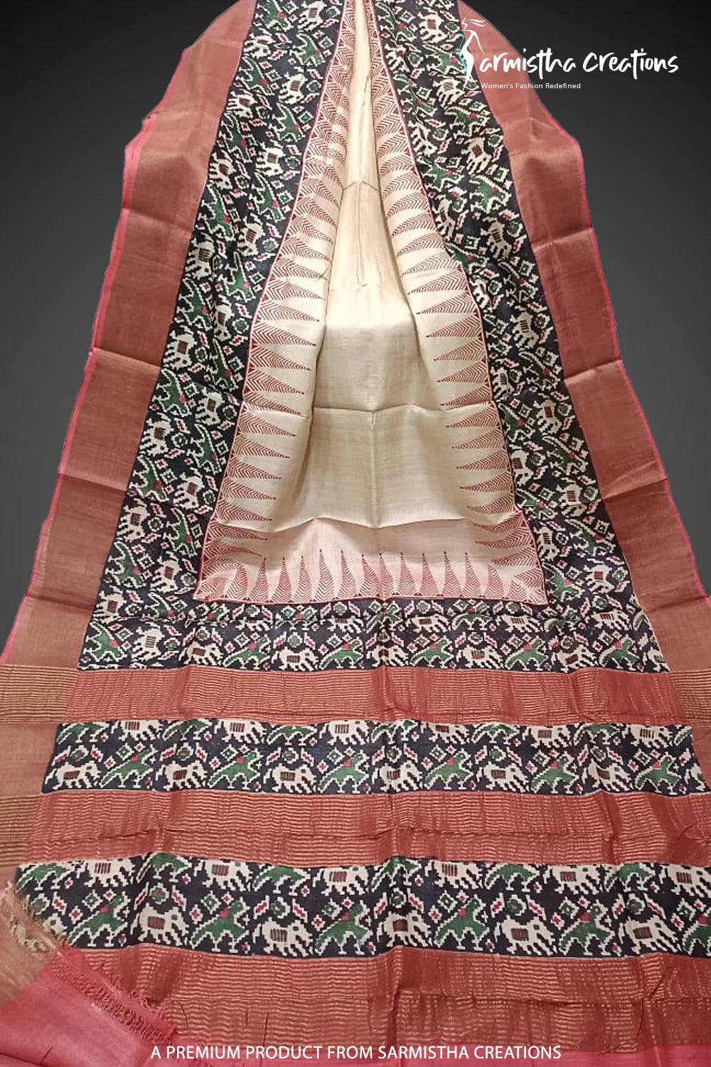 Zari Border Pure Desi Tassar Silk Saree With Hand-Block Printing dtzbhbp-038 image 0